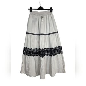 4Our Dreamers linen blend White Maxi Skirt with Black Lace Trim